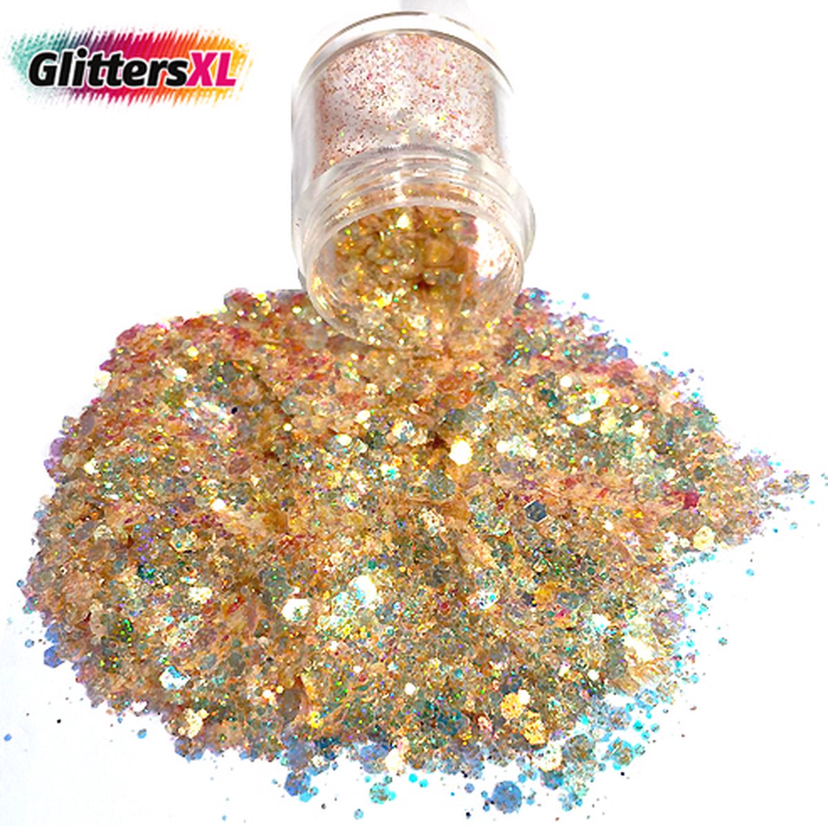 GlittersXL - Chunky Glitters (Goud) (Volume 8g) [Festival Makeup Gezicht Lichaam - Face Body Glitter - Biologisch afbreekbaar - Versiering Dames Volwassen Kinderen]